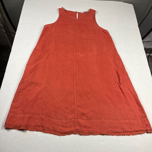 Lauren Vidal Dresses & Skirts - Lauren Vidal Linen Dress Small Orange Sleeveless Shift Raw Hem Summer Resort XS